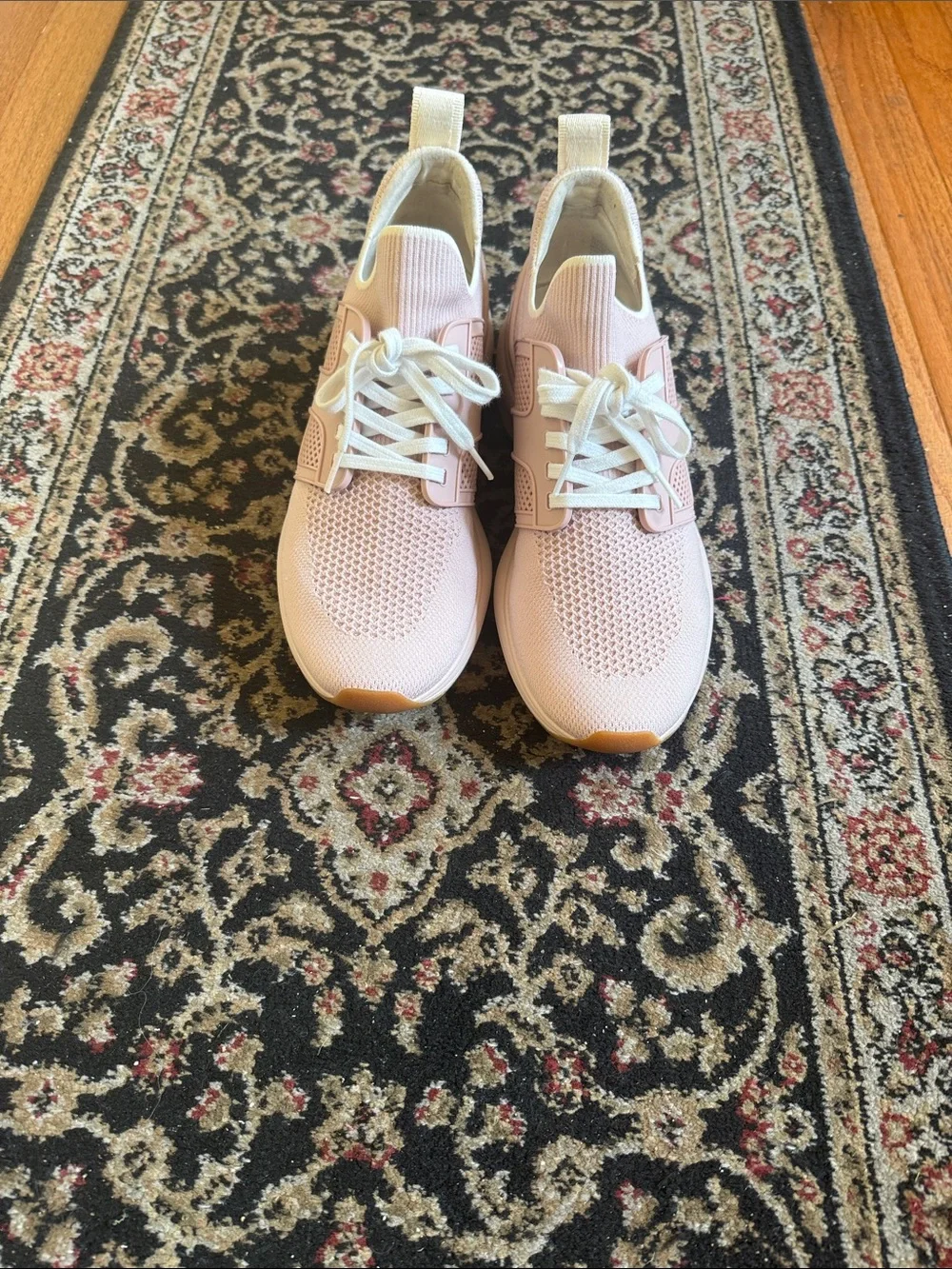 Tory Burch Pale Pink Knit Lace-Up Sneakers